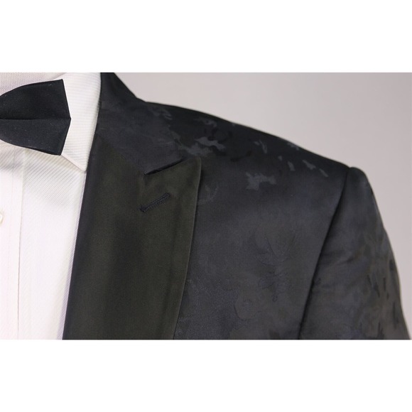 Barabas Black Tone Floral Camo Peak Lapel Tuxedo Dinner Jacket Formal Blazer 46R - Picture 4 of 8